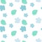 Summer strawberries and spotted flowers seamless pattern in soft blue colors. Design for T-shirt, textile and prints.