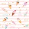 Summer striped seamless pattern background with kawaii cartoon ice cream and glitter. For print and web. Girly.