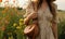 Summer stroll Close up of young woman with rattan bag