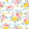 Summer sunny floral seamless vector pattern. Peony, rose, narcissus, carnation