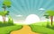 Summer Sunrise Green Nature Field Land Sky Landscape Illustration