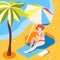 Summer Sunscreen Isometric Composition