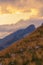 Summer sunset mountaine landscape with cloudy sky. Mountain scenery, National park Durmitor, Zabljak, Montenegro