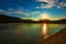 Summer sunset over the river Katun. Altai Republic, South Siberia, Russia