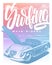 Summer Surf Print with car, Palm Trees and Lettering. Vector Illustartion