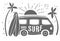 Summer Surf Print with a Mini Van, Palm Trees and Lettering. Vector Illustartion