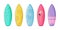 Summer surfboard set. Vector illustration surfboards, decorated in colorful patterns in 3d style, isolated on white