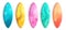 Summer surfboard vector set design. 3d surf boards in colorful pattern decoration isolated in white background for summer activity