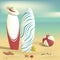 Summer. Surfboards and beach ball. Sea