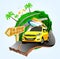 Summer Surfing Adventures Poster Design with Yellow Car