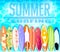 Summer Surfing Design with Set of Colorful Surfboards Floating