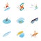 Summer surfing elements icons set