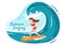 Summer Surfing of Water Sport Activities Cartoon Illustration with Riding Ocean Wave on Surfboards or Floating on Paddle Board