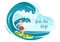 Summer Surfing of Water Sport Activities Cartoon Illustration with Riding Ocean Wave on Surfboards or Floating on Paddle Board