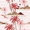 Summer Sweet Seamless tropical island pattern with light pink stripes Trendy hand drawn style . palm tree and leaves illustration
