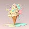 Summer Sweetness: Pastel-Colored Waffle Cone with Ice Cream Mix and Splashes. Generative AI