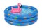 Summer Swimming Pool Inflantable Rubber Pink Flamingo Toy in Blue Rubber Inflatable Childrens Pool. 3d Rendering