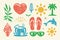 Summer symbols and objects set vector illustration. Glamorous slippers with blooming palm tree