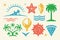 Summer symbols and objects set vector illustration. Island with double palm tree