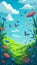 Summer Symphony: A Delightful Cartoon Illustration of Nature\\\'s Splendor