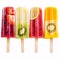 Summer Symphony: A Lineup of Fruit-Infused Ice Pops in a Rainbow of Flavors isolated on white background