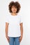 Summer t shirt design and people concept close up of young afro american woman in blank template white t-shirt.
