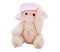 Summer teddy bear putting on a pink hat