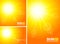 Summer template banners. Sun rays backgrounds. Set of Glow sunlight horizontal and vertical yellow backdrops. Vector