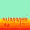 Summer template. Sultry desert illustration with molten lettering summer, place for yor text. Square composition