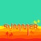 Summer template. Sultry desert illustration with molten lettering summer, place for yor text. Square composition