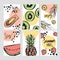 Summer templates with hand drawn tropic fruts and plants