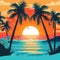 summer themed poster with a tropical beach scene