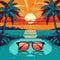 summer themed poster with a tropical beach scene