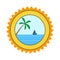 Summer themed tropical beach circular label