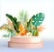 Summer-themed tropical podium for display product. Ai Generative