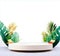 Summer-themed tropical podium for display product. Ai Generative