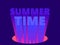 Summer time. 80s retro sci-fi 3D text. Synthwave and retrowave style. Design for advertising brochures, banner and poster. Vector