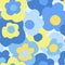 Summer time background. Big bloom daisy seamless pattern in trendy yellow and blue colors