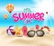 Summer Time in Beach Sea Shore with Realistic Objects