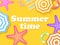 Summer time. Beach top view. Beach umbrella and starfish on the sand. Flat design style. Place for text, web banner. Vector