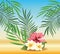 Summer time in beach vacations exotics flowers foliage tropical sand
