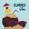 Summer time coconut cocktail sunglasses sand