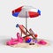 Summer time with Elements, Flamingo float, pool ring, Ball, Ring Floating, hat, sunglass  and Chair For Background Banner or