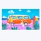 Summer time.Surf van on the beach.Summer holiday sunset beach scene tropical Vector Illustration