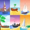 Summer time vacation nature tropical beach with sail boat ships, vessel, yacht landscape paradise island palm holidays