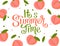 Summer time vector background design. It`s summer time typography text in peaches pattern design for seasonal peach healthy.