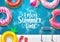 Summer time vector banner design. Enjoy summer text in top view swimming pool background