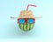 Summer times of funny attractive watermelon in stylish sunglasses with hat on blue pastel background. minimal idea concept. foods