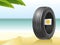 The summer tire on the hot beach