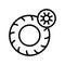 Summer Tire, Tyre and wheel flat line icons. Tires with summer symbols. Seasonal Tyre Fitting. Simple flat vector illustration for